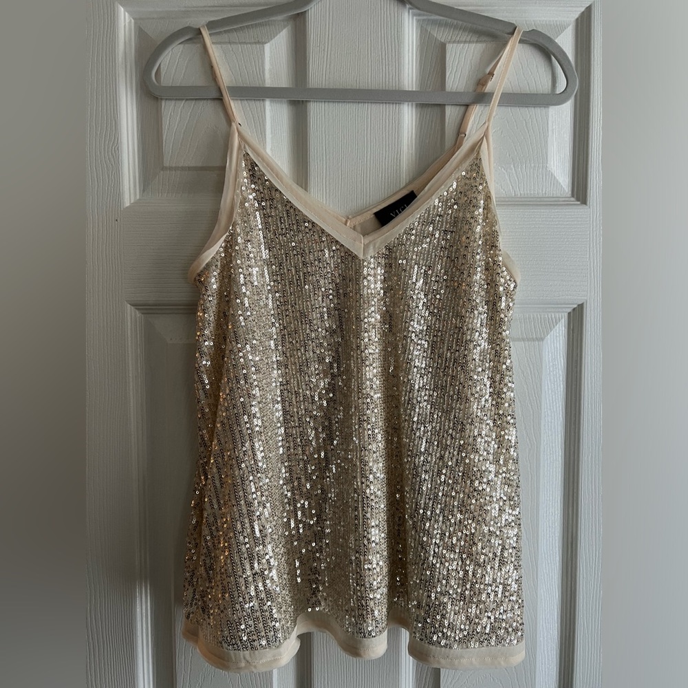 VICI adjustable straps, sequined tank top.